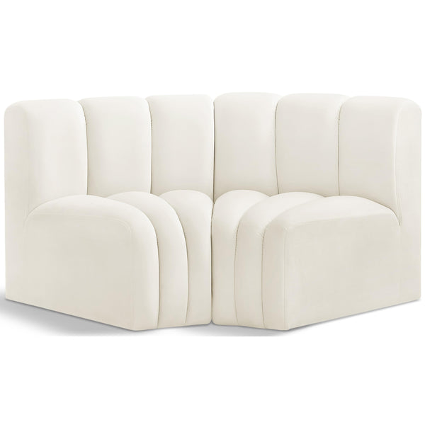 Meridian Arc Cream Velvet 2 pc Modular Sectional IMAGE 1