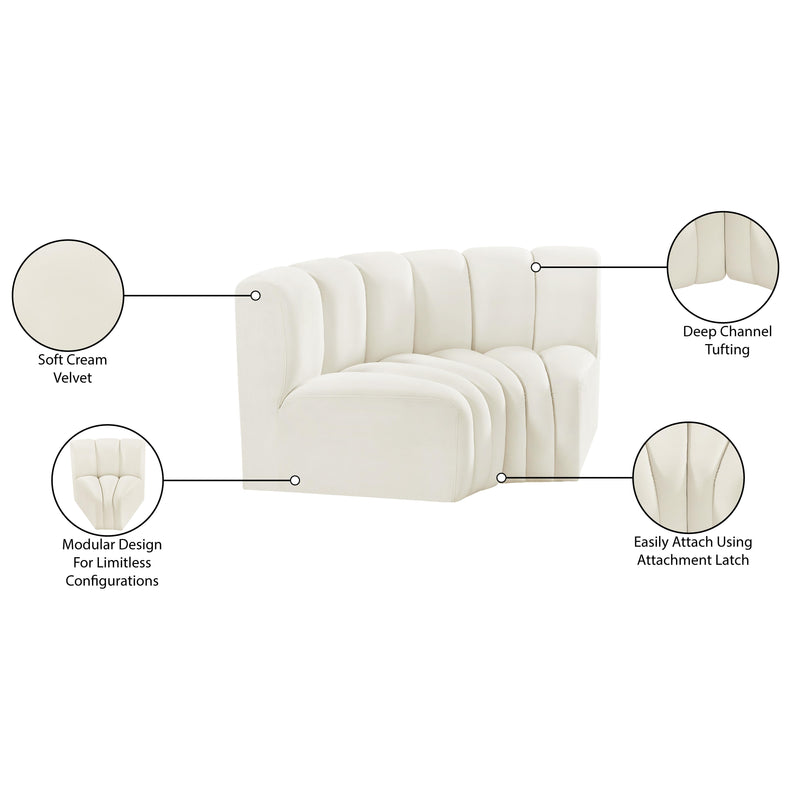 Meridian Arc Cream Velvet 2 pc Modular Sectional IMAGE 8