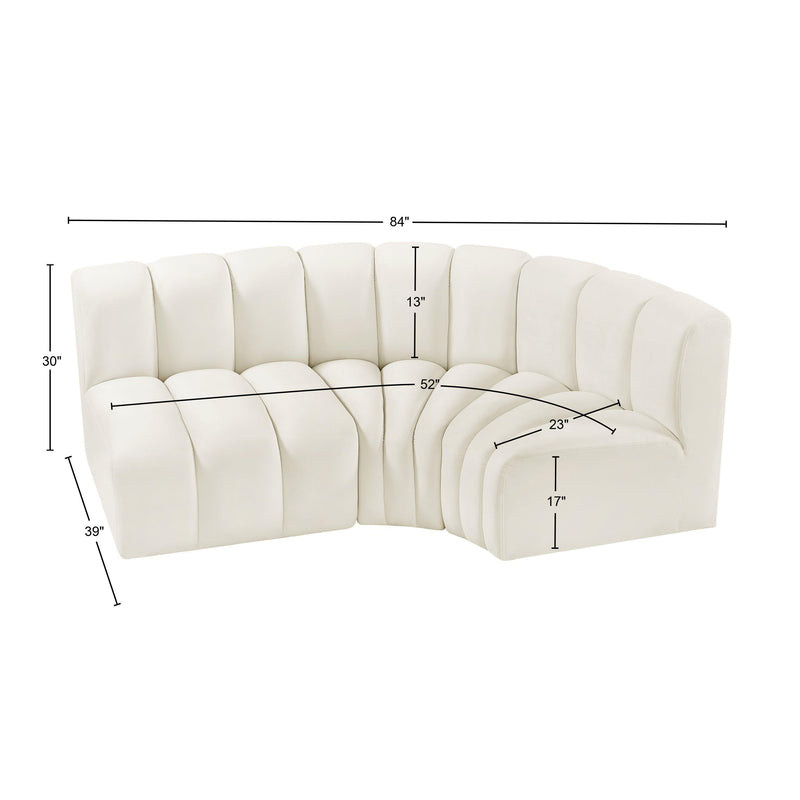 Meridian Arc Cream Velvet 3 pc Modular Sectional IMAGE 10