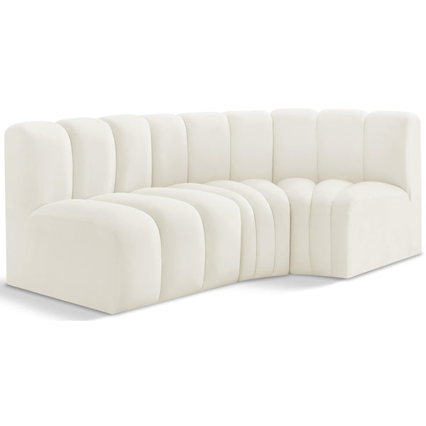 Meridian Arc Cream Velvet 3 pc Modular Sectional IMAGE 1