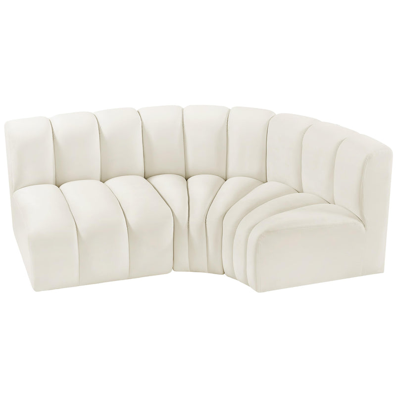 Meridian Arc Cream Velvet 3 pc Modular Sectional IMAGE 4