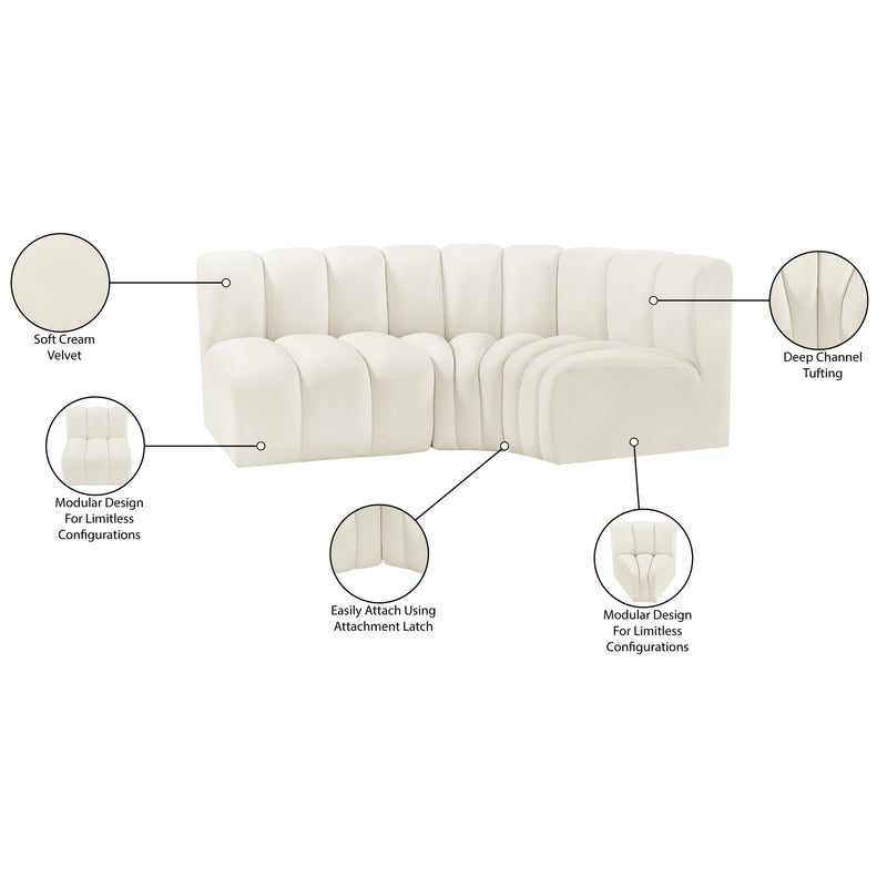 Meridian Arc Cream Velvet 3 pc Modular Sectional IMAGE 9