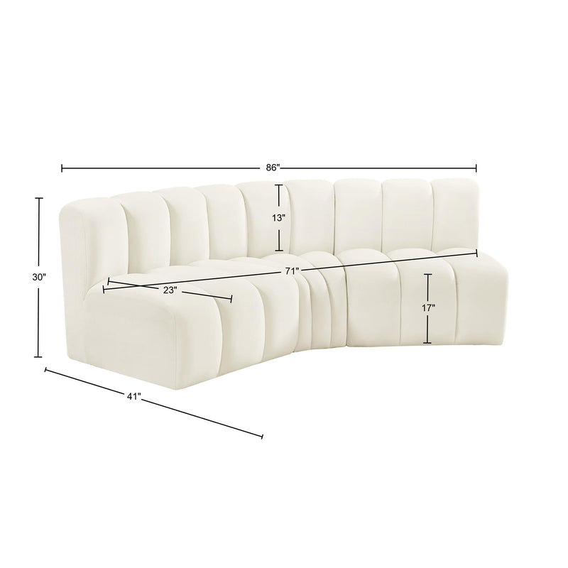 Meridian Arc Cream Velvet 3 pc Modular Sectional IMAGE 10