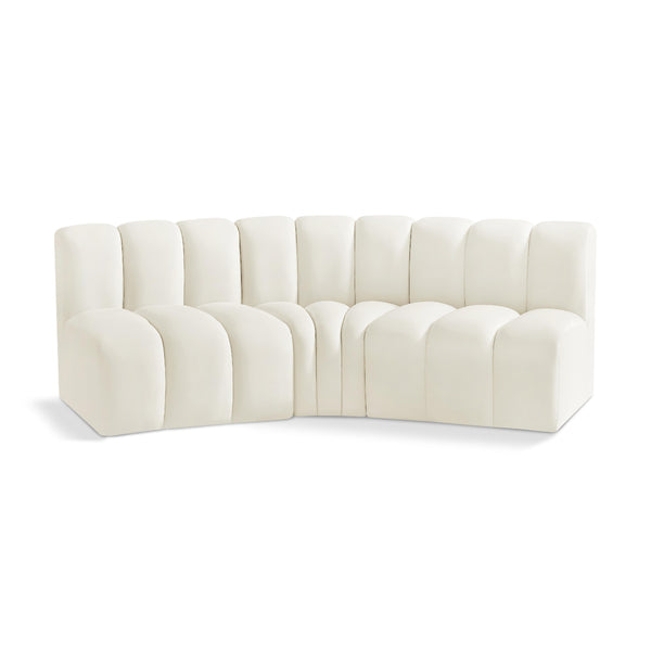 Meridian Arc Cream Velvet 3 pc Modular Sectional IMAGE 1