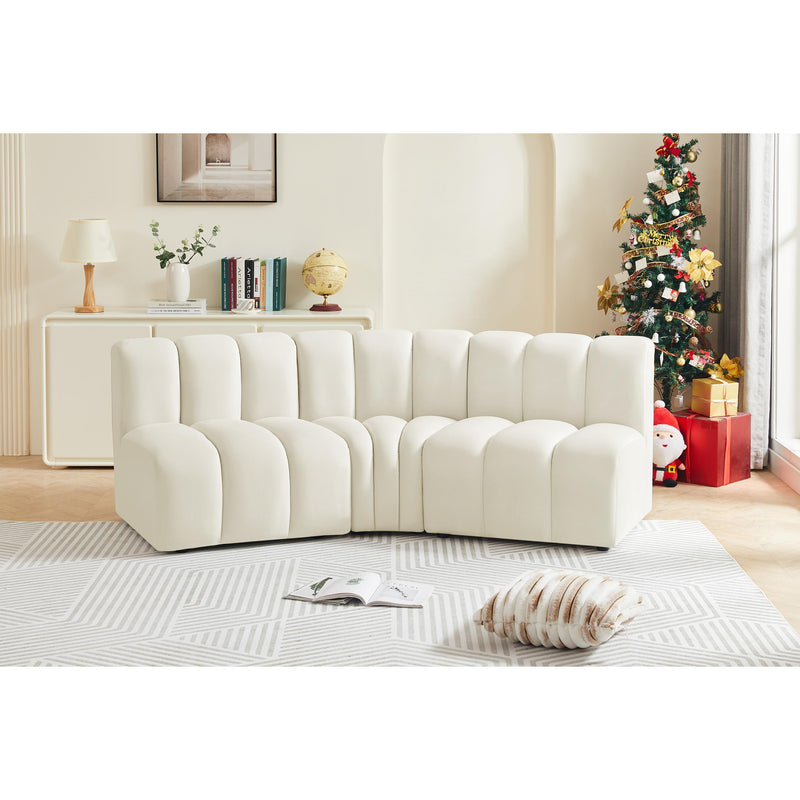 Meridian Arc Cream Velvet 3 pc Modular Sectional IMAGE 2
