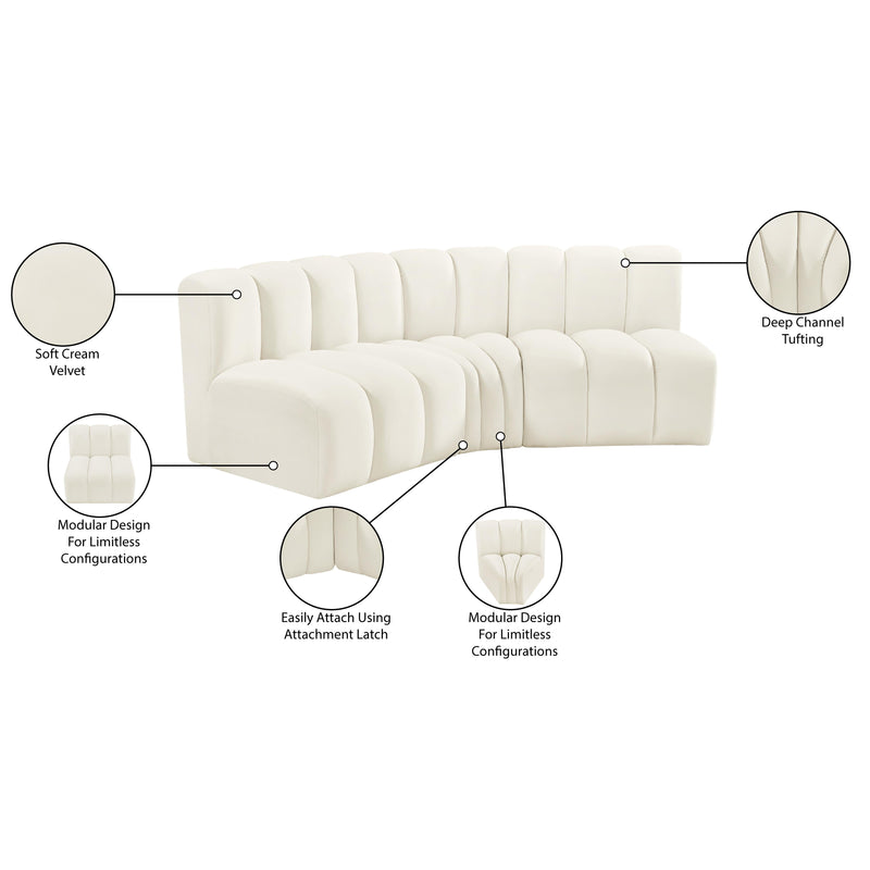 Meridian Arc Cream Velvet 3 pc Modular Sectional IMAGE 9