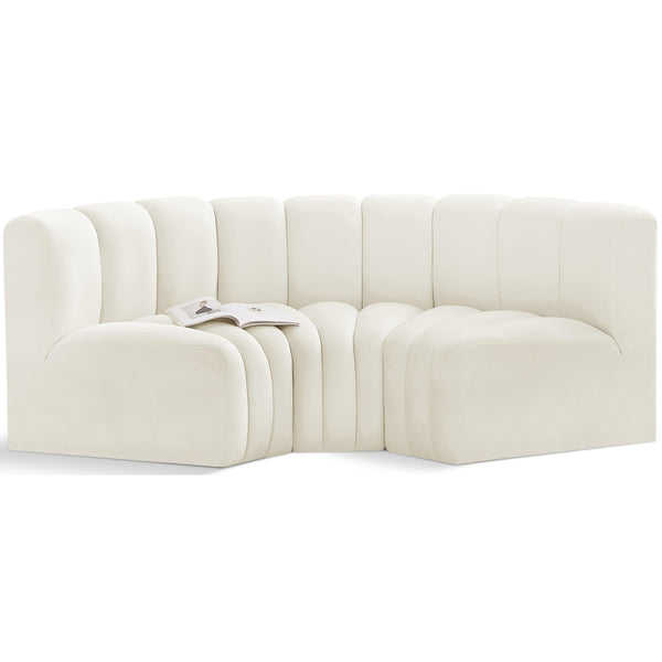 Meridian Arc Cream Velvet 3 pc Modular Sectional IMAGE 1
