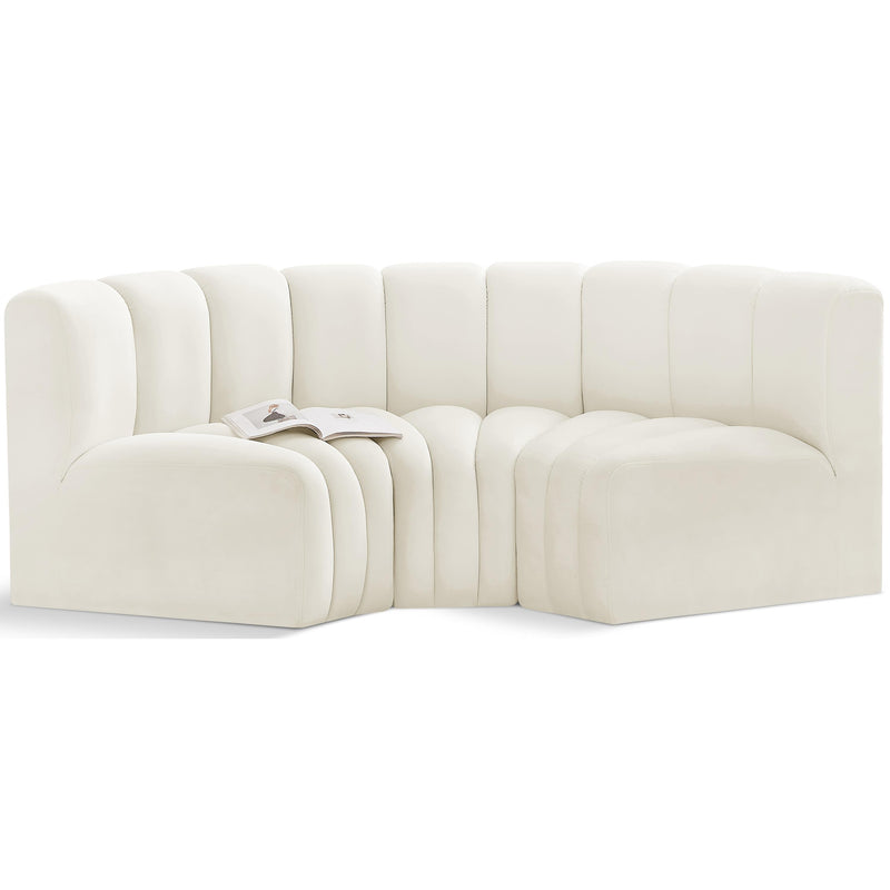 Meridian Arc Cream Velvet 3 pc Modular Sectional IMAGE 1