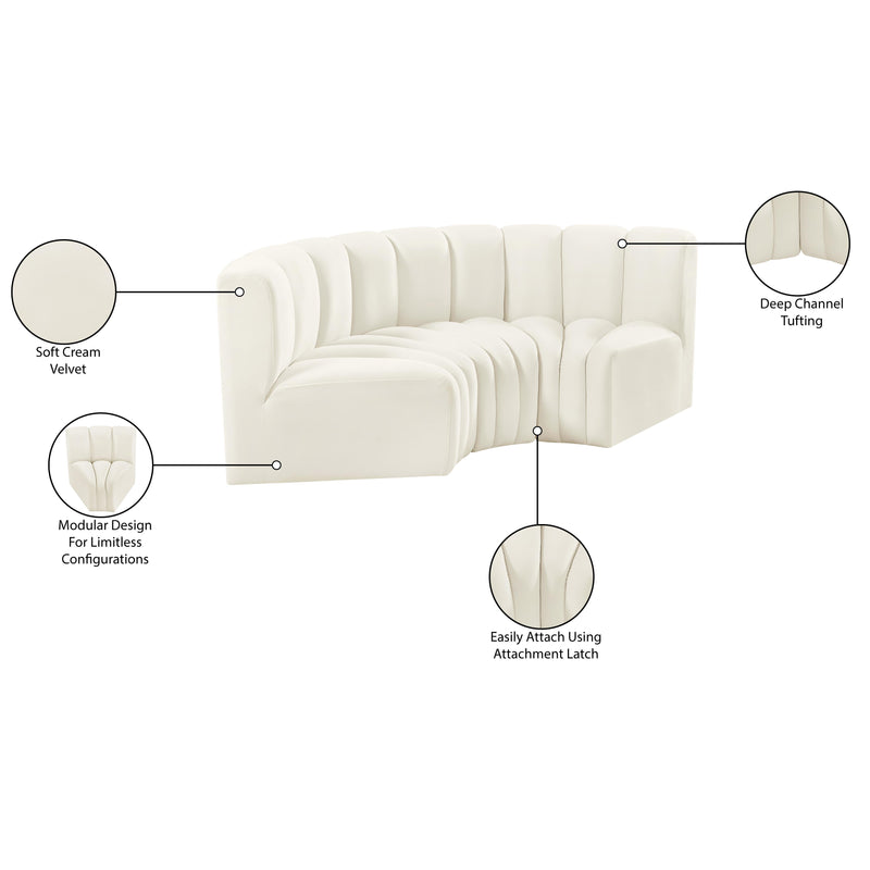 Meridian Arc Cream Velvet 3 pc Modular Sectional IMAGE 8