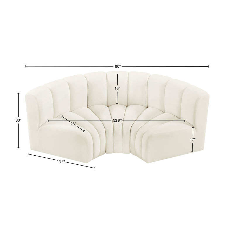 Meridian Arc Cream Velvet 3 pc Modular Sectional IMAGE 9