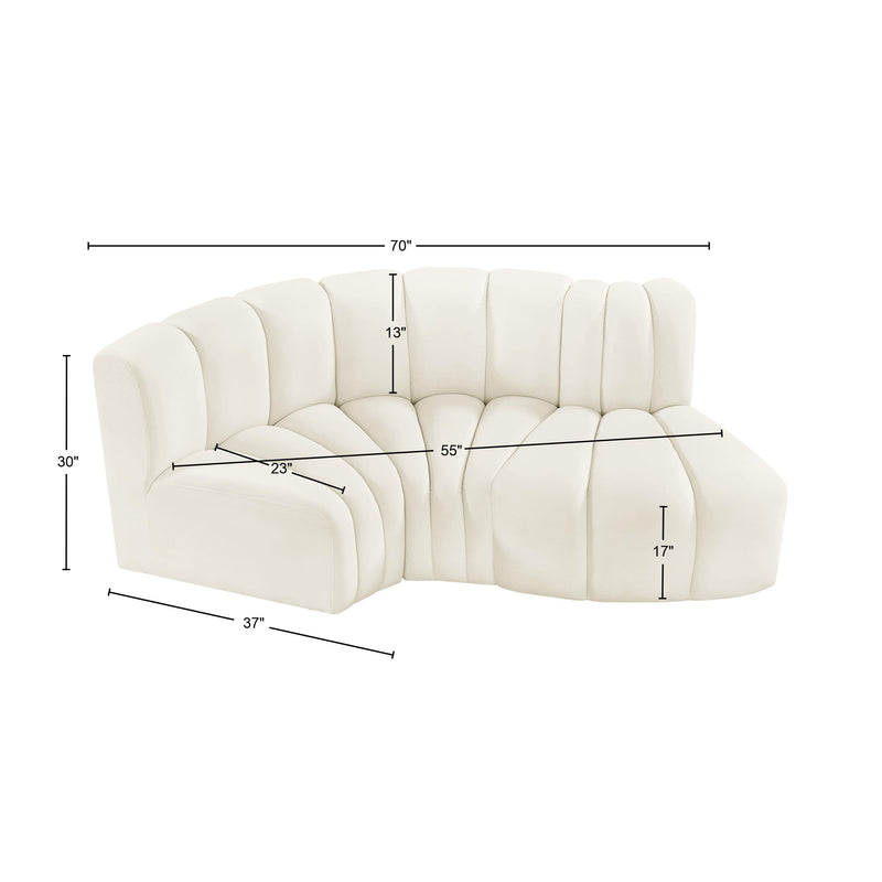 Meridian Arc Cream Velvet 3 pc Modular Sectional IMAGE 10