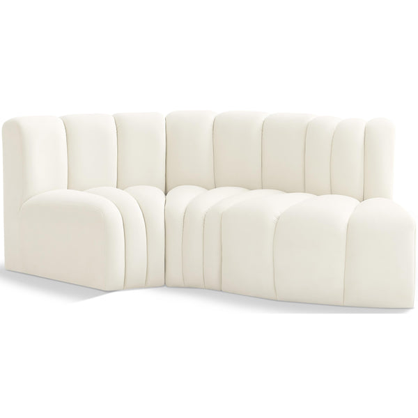 Meridian Arc Cream Velvet 3 pc Modular Sectional IMAGE 1