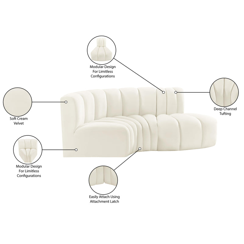 Meridian Arc Cream Velvet 3 pc Modular Sectional IMAGE 9