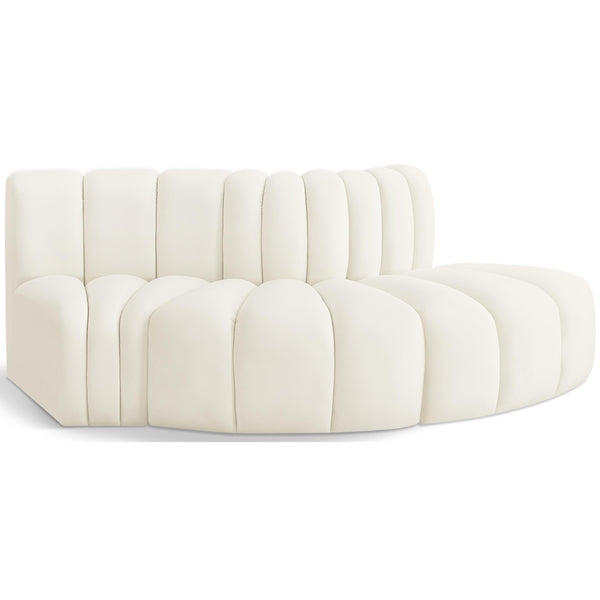 Meridian Arc Cream Velvet 3 pc Modular Sectional IMAGE 1