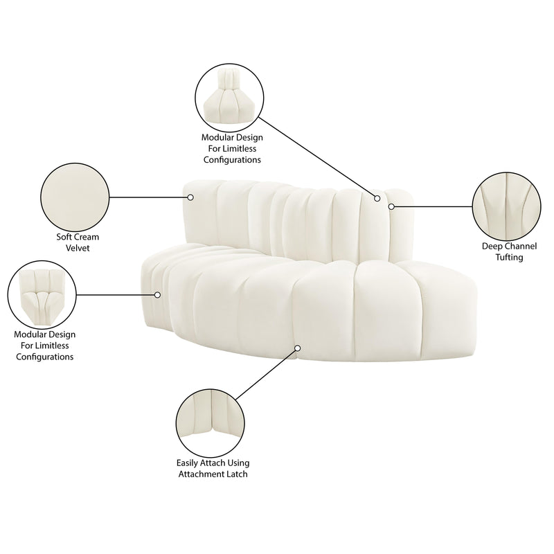 Meridian Arc Cream Velvet 3 pc Modular Sectional IMAGE 8