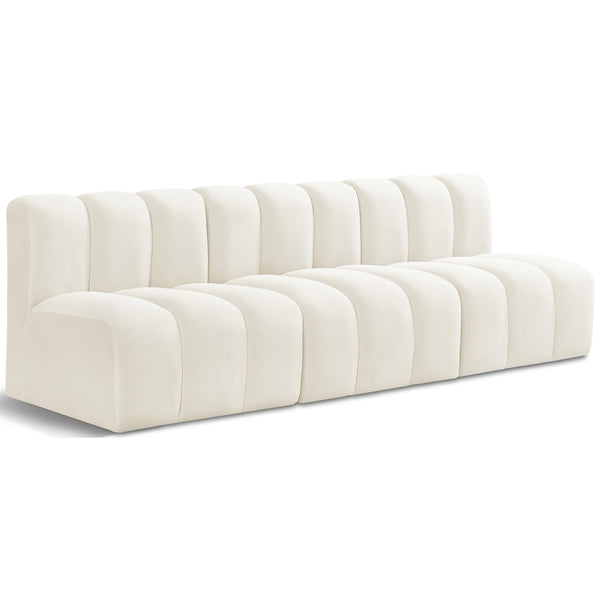 Meridian Arc Cream Velvet 3 pc Modular Sectional IMAGE 1