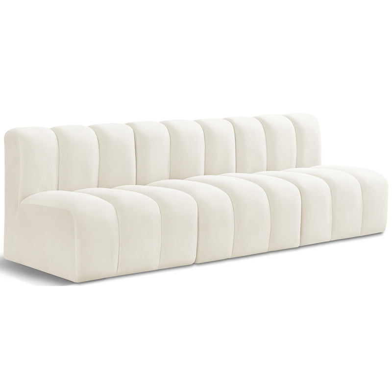Meridian Arc Cream Velvet 3 pc Modular Sectional IMAGE 1
