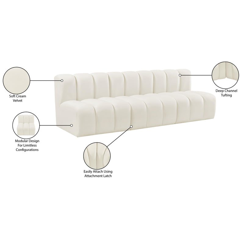 Meridian Arc Cream Velvet 3 pc Modular Sectional IMAGE 9