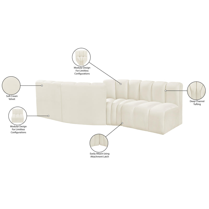Meridian Arc Cream Velvet 4 pc Modular Sectional IMAGE 8