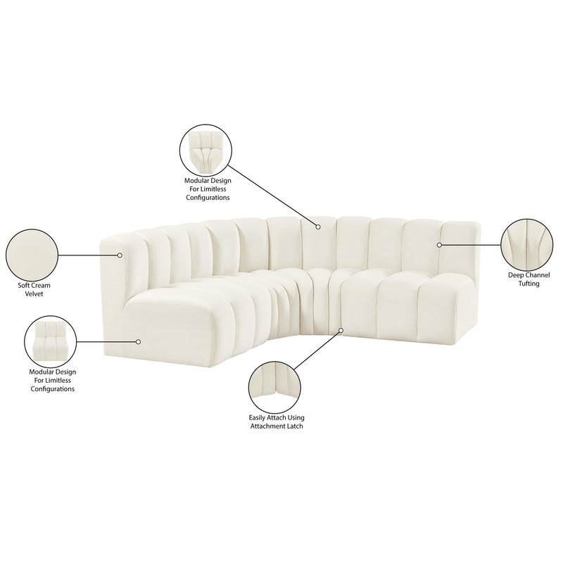 Meridian Arc Cream Velvet 4 pc Modular Sectional IMAGE 11