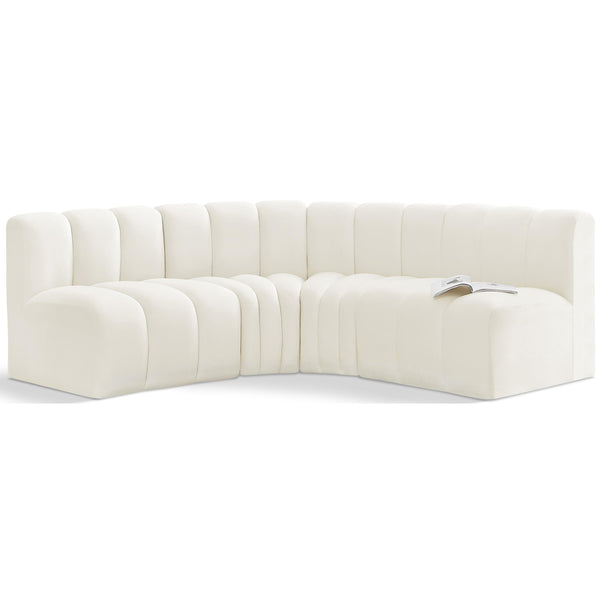 Meridian Arc Cream Velvet 4 pc Modular Sectional IMAGE 1