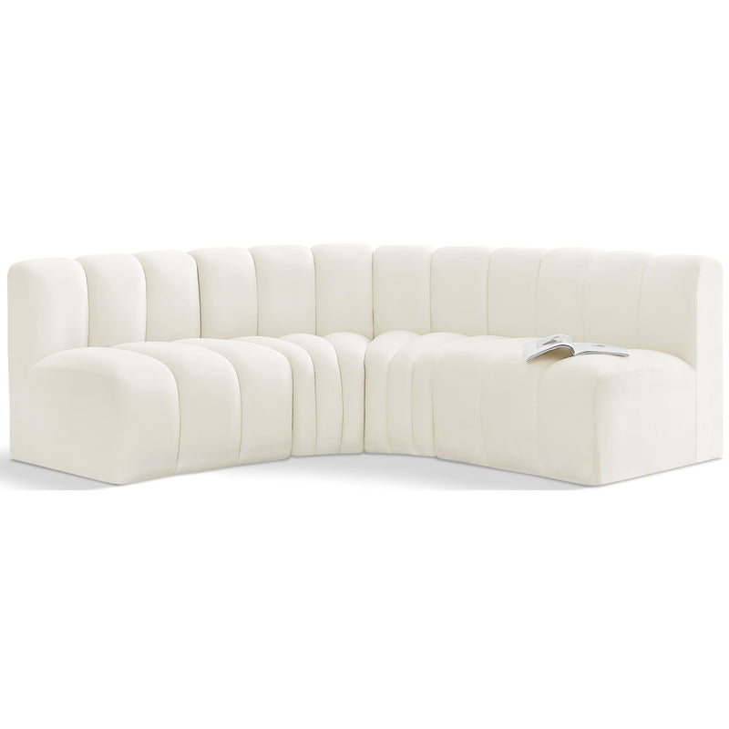 Meridian Arc Cream Velvet 4 pc Modular Sectional IMAGE 1
