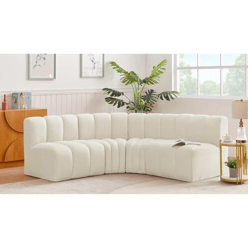 Meridian Arc Cream Velvet 4 pc Modular Sectional IMAGE 2