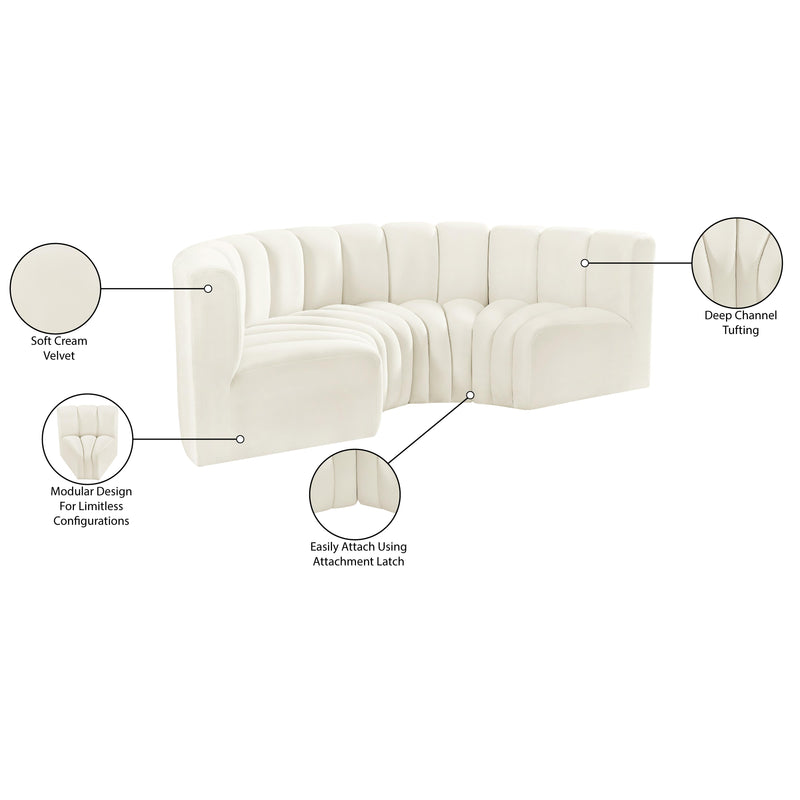 Meridian Arc Cream Velvet 4 pc Modular Sectional IMAGE 11