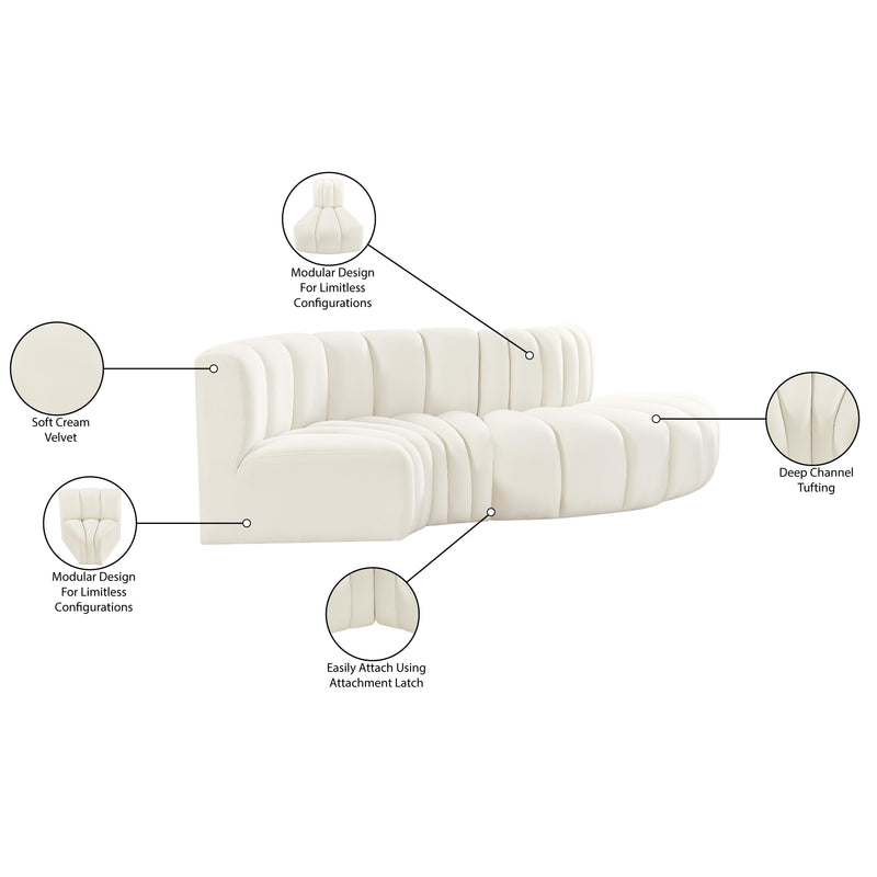 Meridian Arc Cream Velvet 4 pc Modular Sectional IMAGE 11