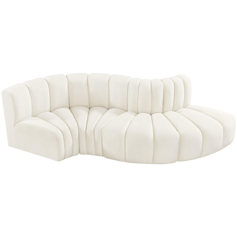 Meridian Arc Cream Velvet 4 pc Modular Sectional IMAGE 4
