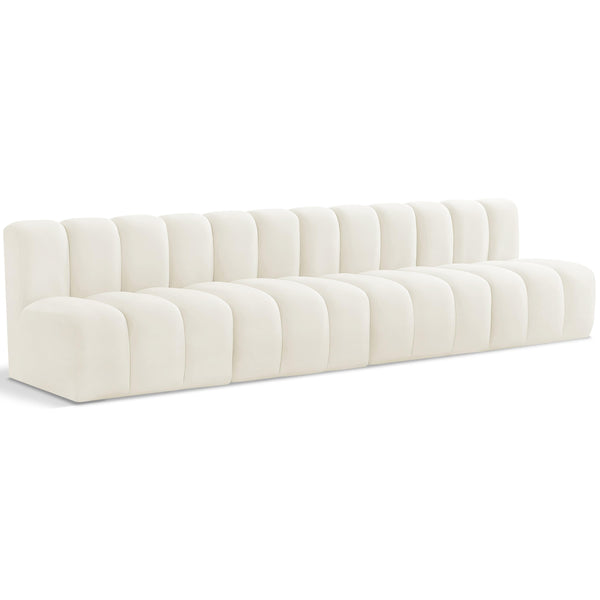 Meridian Arc Cream Velvet 4 pc Modular Sectional IMAGE 1