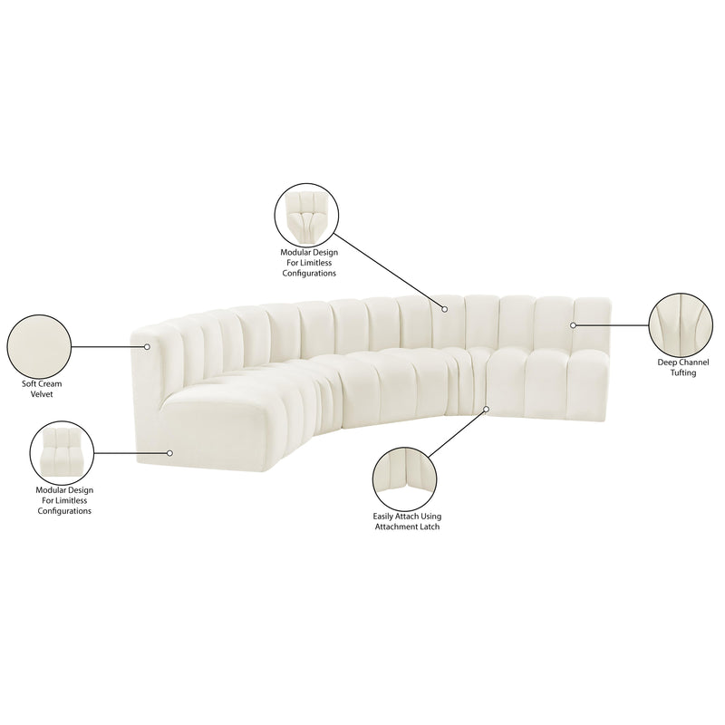 Meridian Arc Cream Velvet 5 pc Modular Sectional IMAGE 15