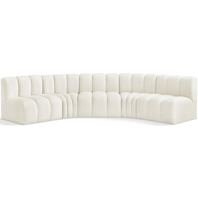 Meridian Arc Cream Velvet 5 pc Modular Sectional IMAGE 1