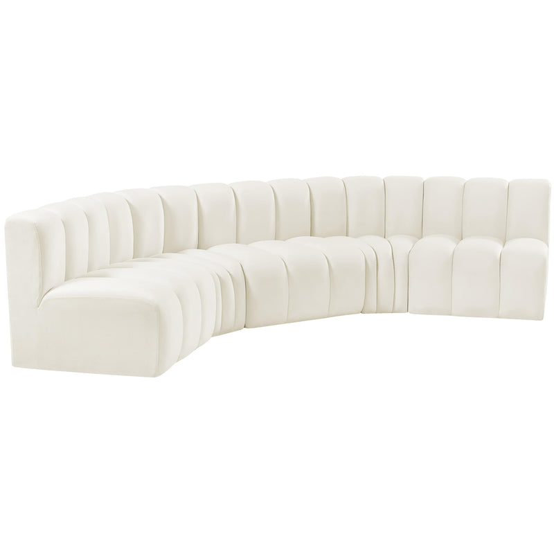 Meridian Arc Cream Velvet 5 pc Modular Sectional IMAGE 5