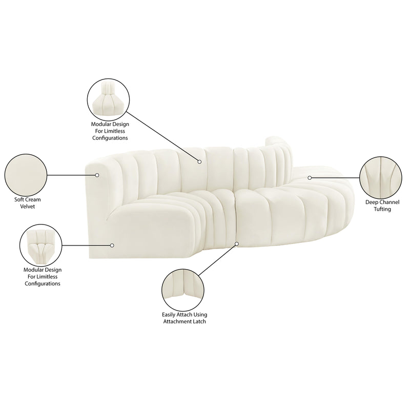 Meridian Arc Cream Velvet 5 pc Modular Sectional IMAGE 11