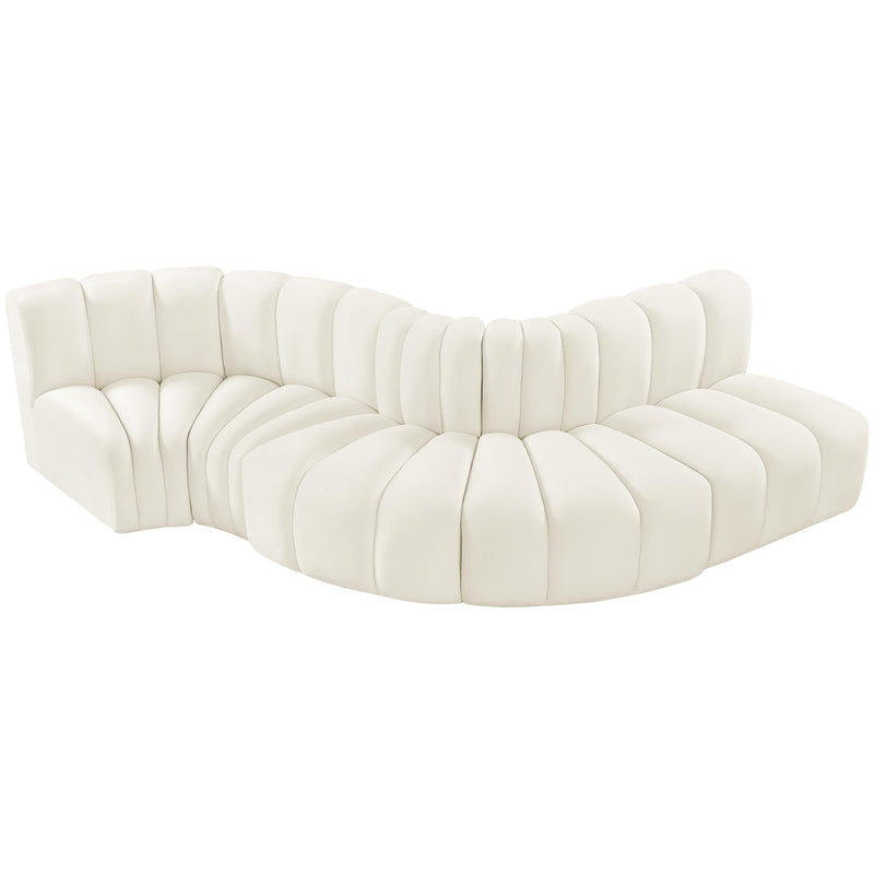 Meridian Arc Cream Velvet 5 pc Modular Sectional IMAGE 4