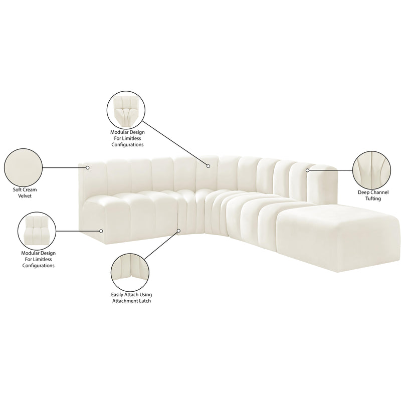 Meridian Arc Cream Velvet 5 pc Modular Sectional IMAGE 17