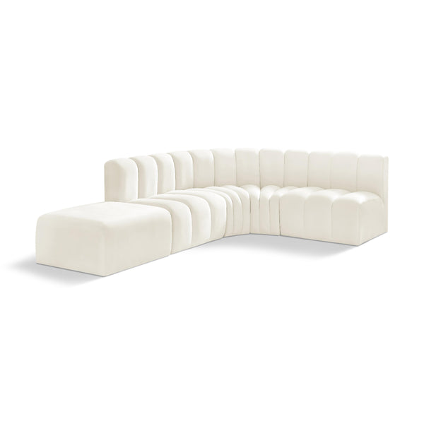 Meridian Arc Cream Velvet 5 pc Modular Sectional IMAGE 1