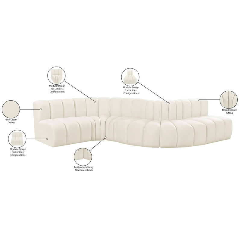 Meridian Arc Cream Velvet 6 pc Modular Sectional IMAGE 15