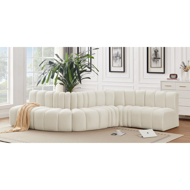 Meridian Arc Cream Velvet 6 pc Modular Sectional IMAGE 2