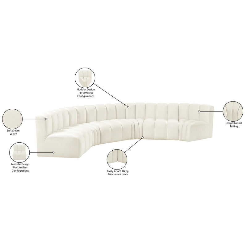 Meridian Arc Cream Velvet 6 pc Modular Sectional IMAGE 13