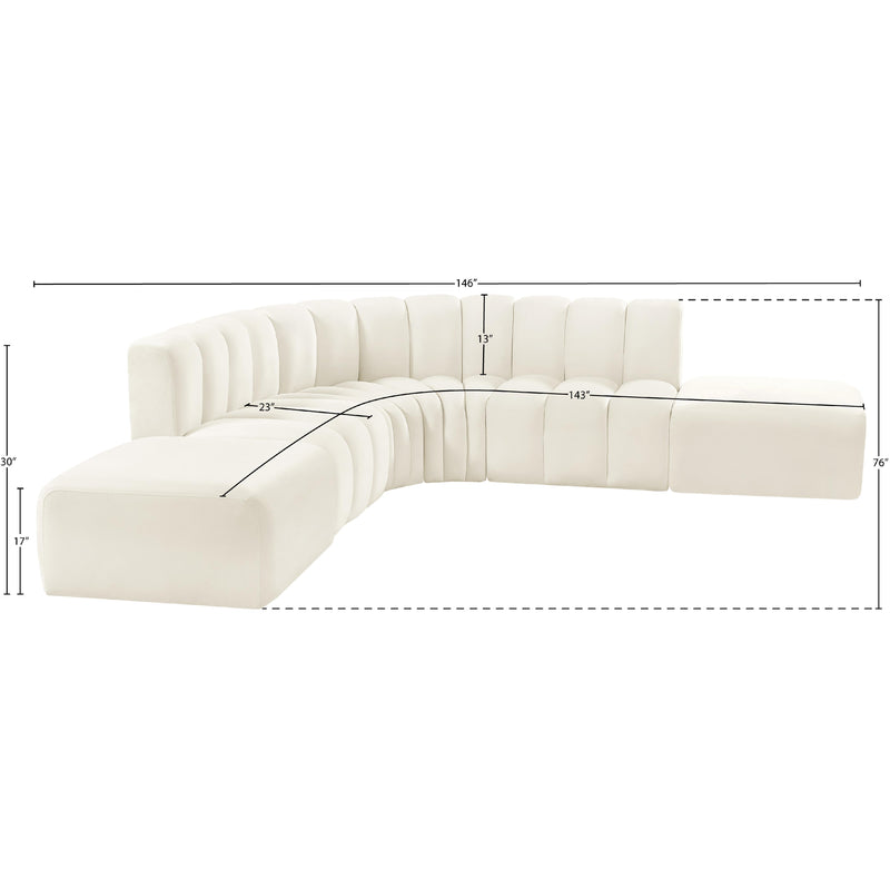 Meridian Arc Cream Velvet 6 pc Modular Sectional IMAGE 13