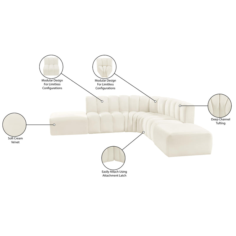 Meridian Arc Cream Velvet 6 pc Modular Sectional IMAGE 14