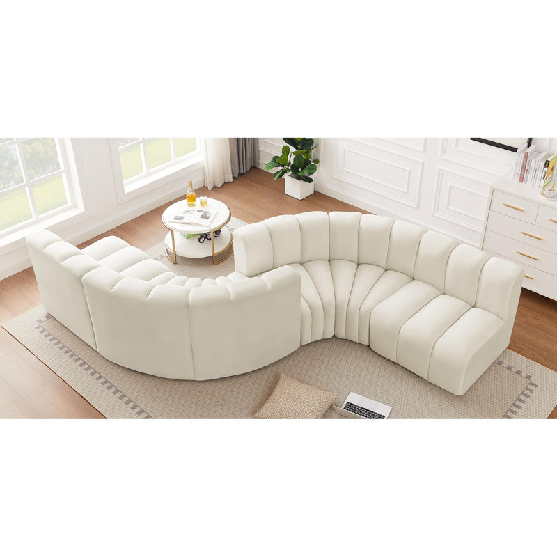 Meridian Arc Cream Velvet 6 pc Modular Sectional IMAGE 2