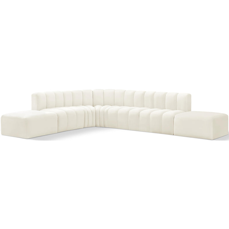 Meridian Arc Cream Velvet 7 pc Modular Sectional IMAGE 1
