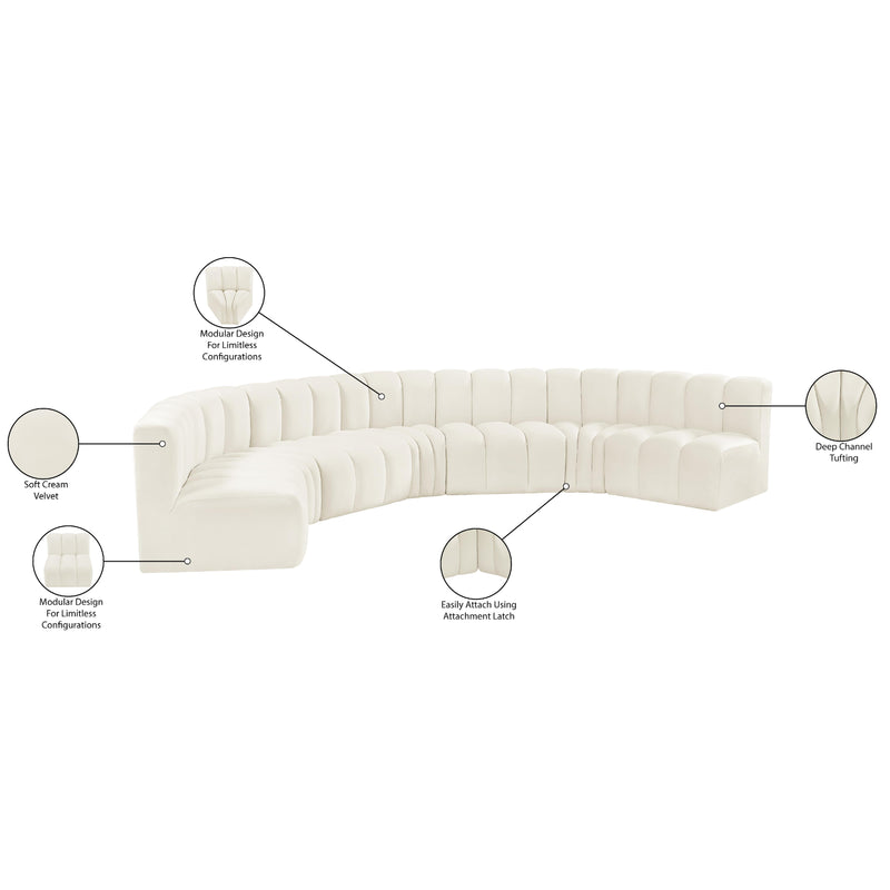Meridian Arc Cream Velvet 7 pc Modular Sectional IMAGE 15