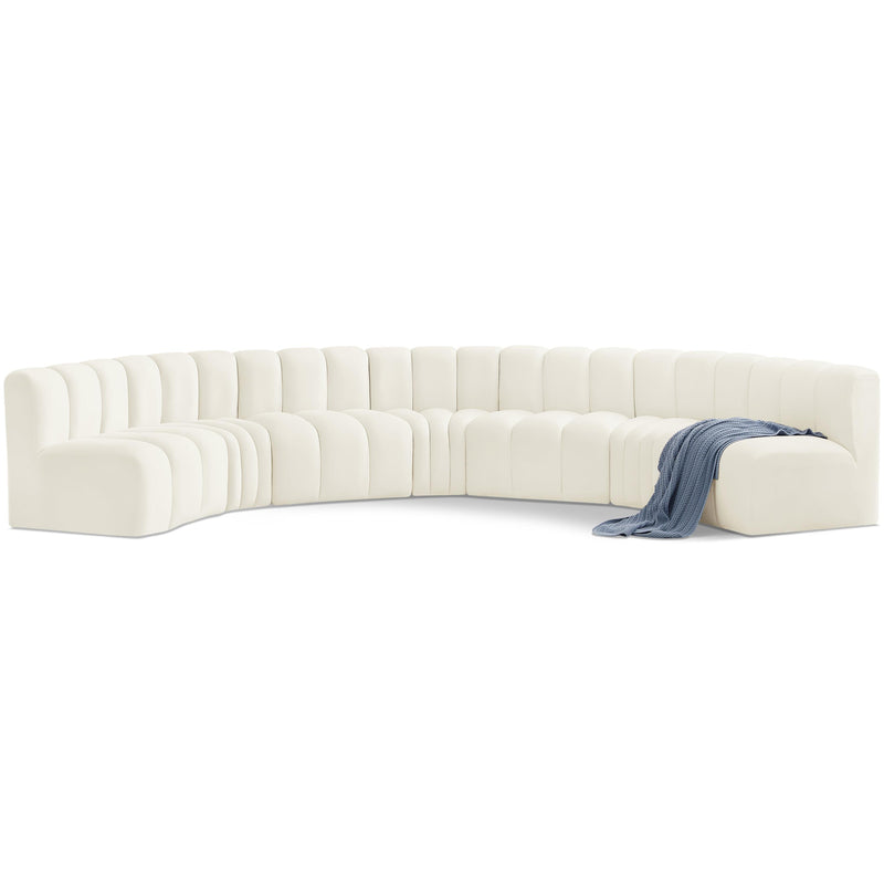 Meridian Arc Cream Velvet 7 pc Modular Sectional IMAGE 1