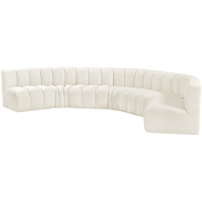 Meridian Arc Cream Velvet 7 pc Modular Sectional IMAGE 6