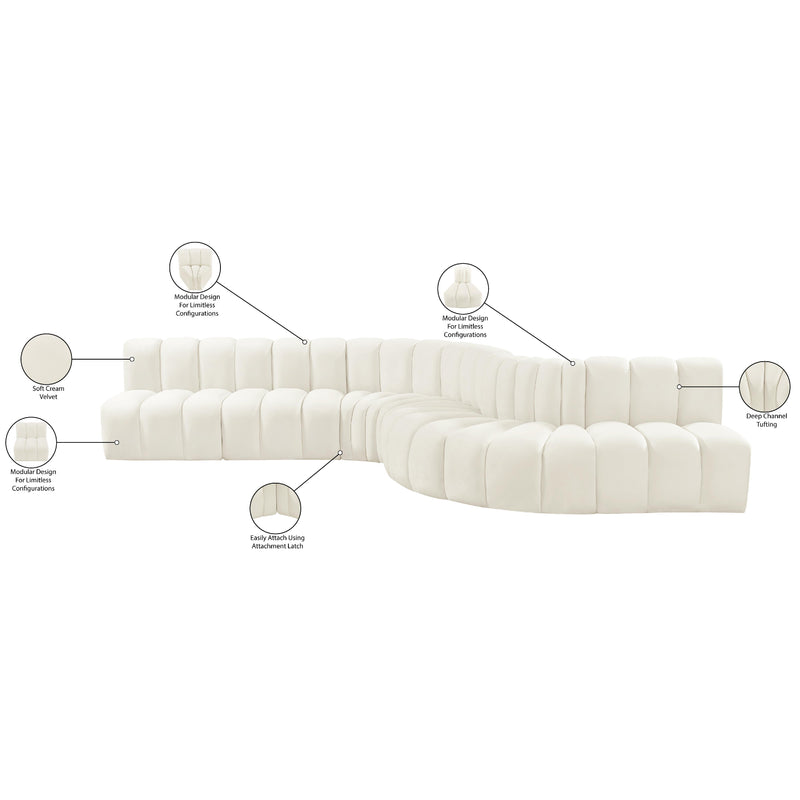 Meridian Arc Cream Velvet 7 pc Modular Sectional IMAGE 17