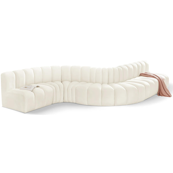 Meridian Arc Cream Velvet 7 pc Modular Sectional IMAGE 1